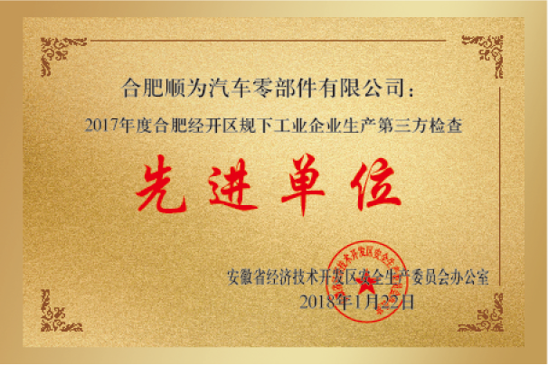 合肥市經(jīng)開(kāi)區(qū)工業(yè)企業(yè)生產(chǎn)先進(jìn)單位